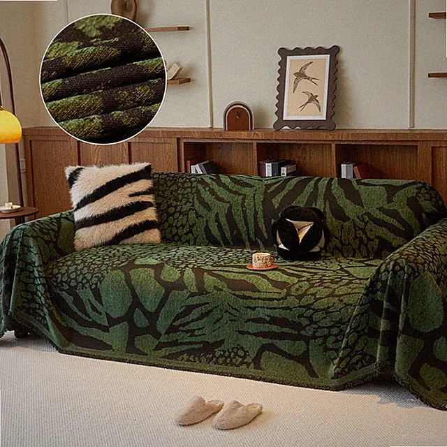 Chenille Reversible Couch Throw Cover with Tassels Pet Friendly Sofa Protector