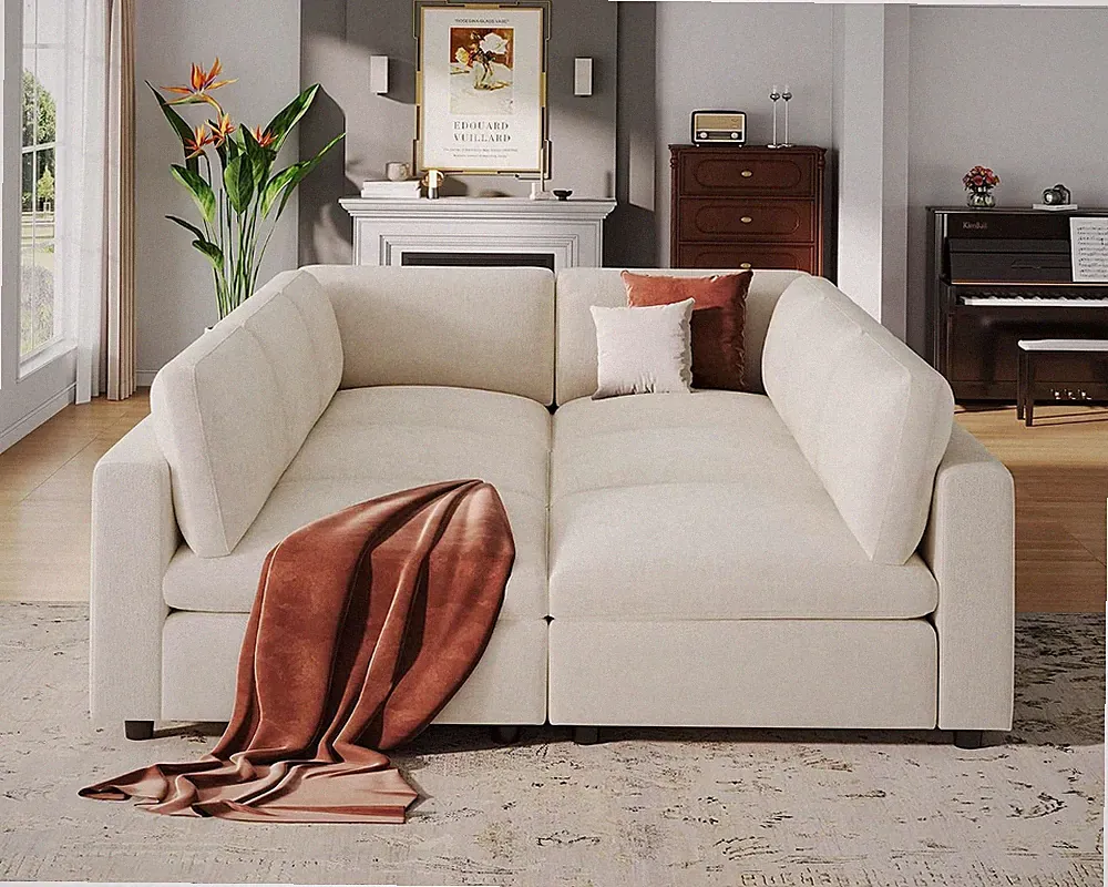 Chenille Sectional Modular Couch,Sleeper Sectional Sofa Bed Beige