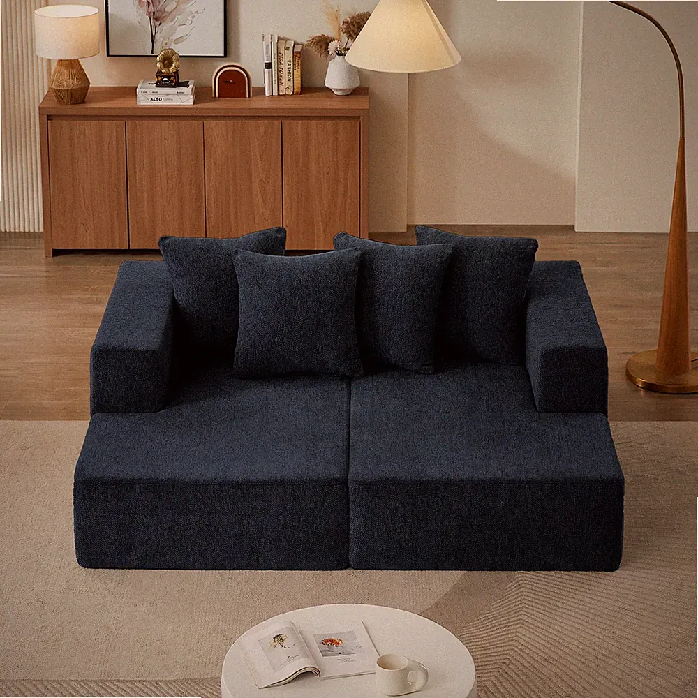 Chenille Sectional Sofa– Modern Upholstered Chaise with Plush Seating, Fixed Cus