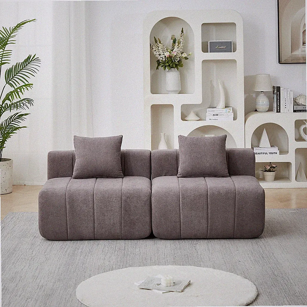 Chenille sectional sofa w/2 pillows,Symmetrical Modular Sofa Sectional for bed
