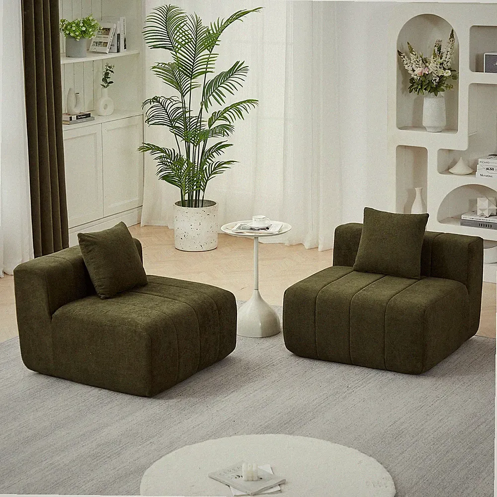 Chenille sectional sofa with 2 pillows,Symmetrical Modular Sofa Sectional for b