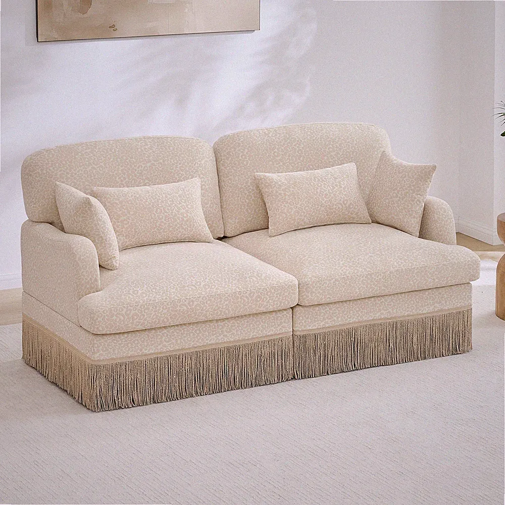 Chenille Sectional Sofa with Leopard Print Loveseat, Living Room Furniture