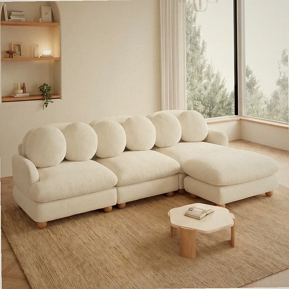 Chenille Sectional Sofa with Ottoman 6 Throw Pillows Modern