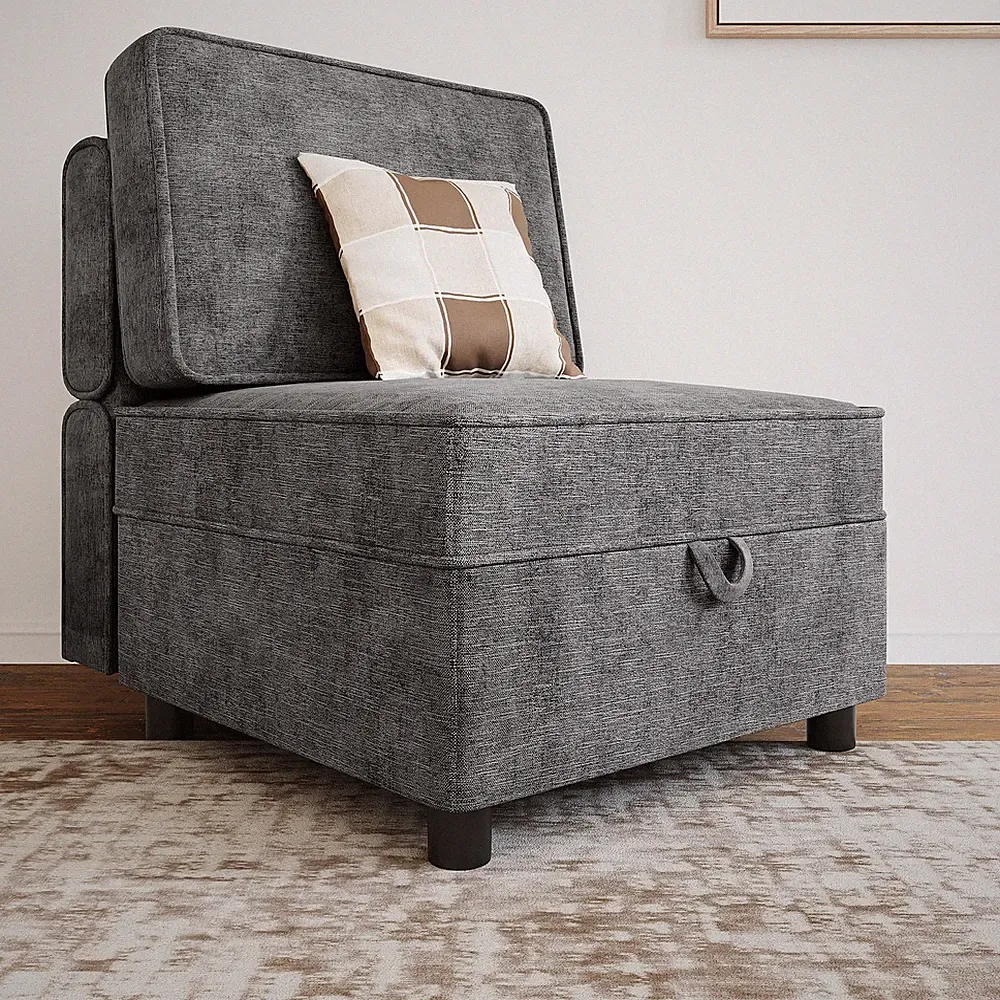 Chenille Single Seater Modular Sofa Storage Adjustable Backrest 90-180° Grey