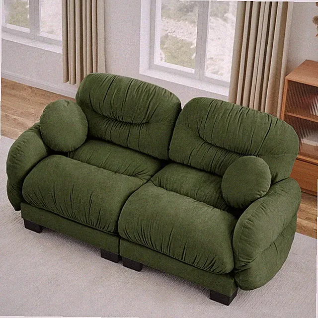 Chenille Sofa 2 Seater Modular Sectional w/ Ergo Foam & Throw Pillows, Green