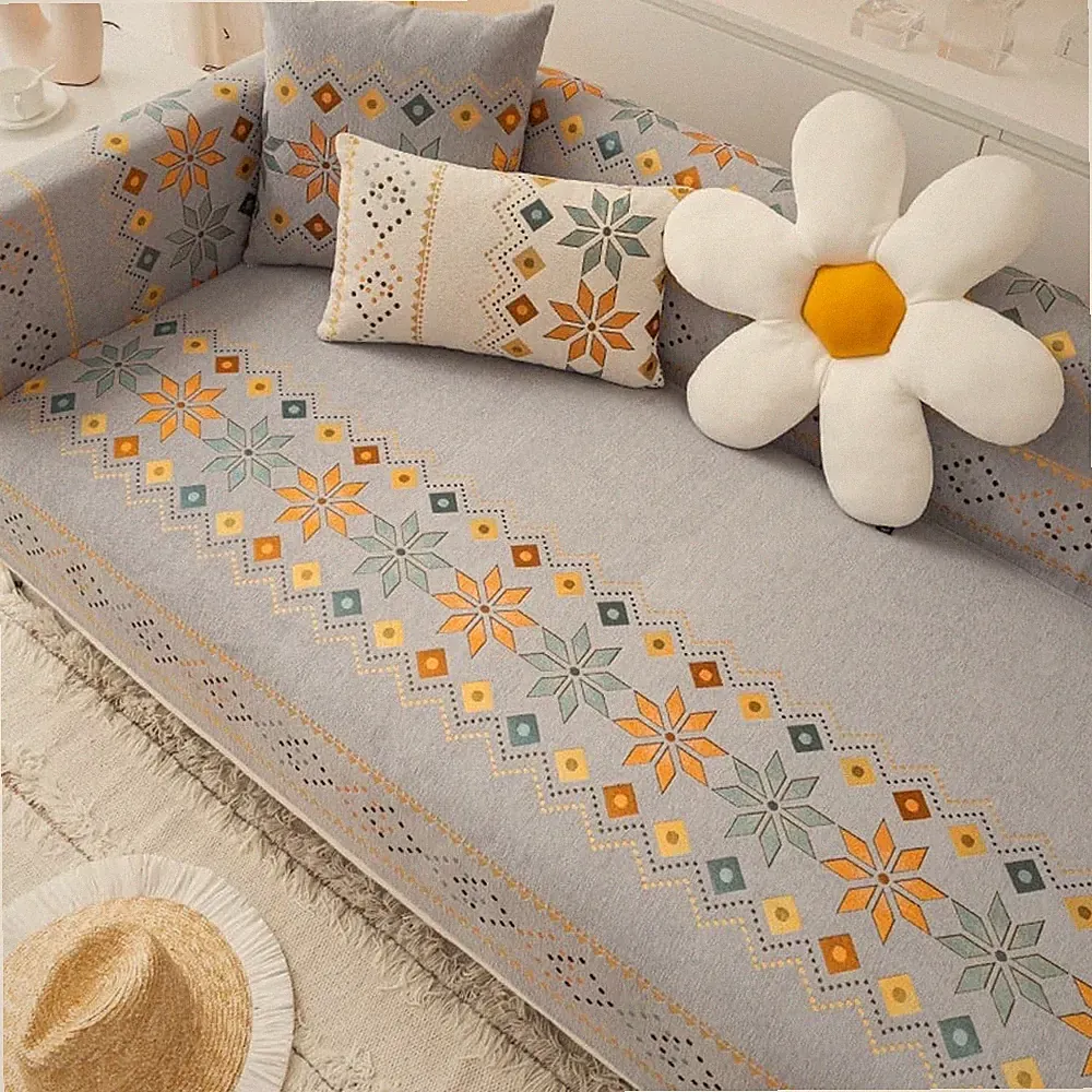 Chenille Sofa Couch Cover Anti-Slip Slipcover Loveseat 2-Seater Boho Jacquard