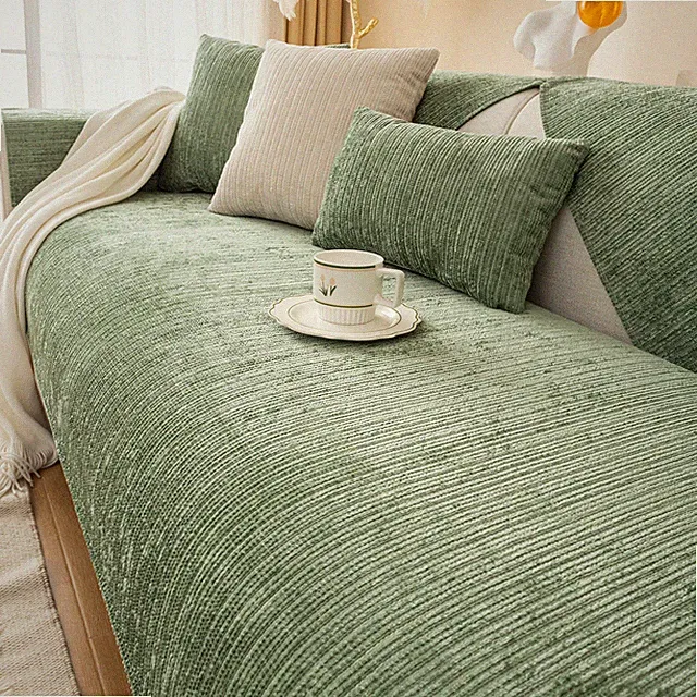 Chenille Sofa Couch Cover Mat Striped Slipcover Anti-Slip Sectional Sofa Towel