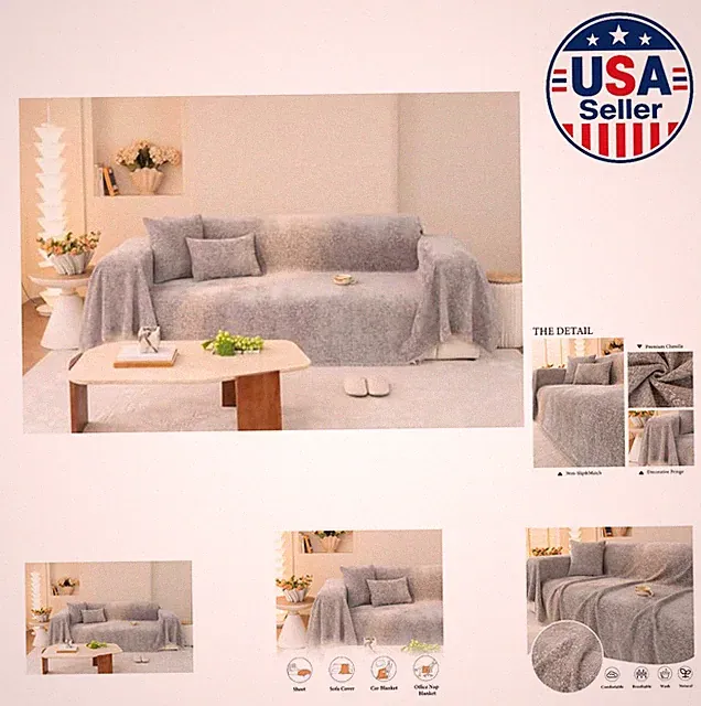 Chenille Sofa Cover 71x118 Gray Couch Slipcover Machine Washable For Sectional