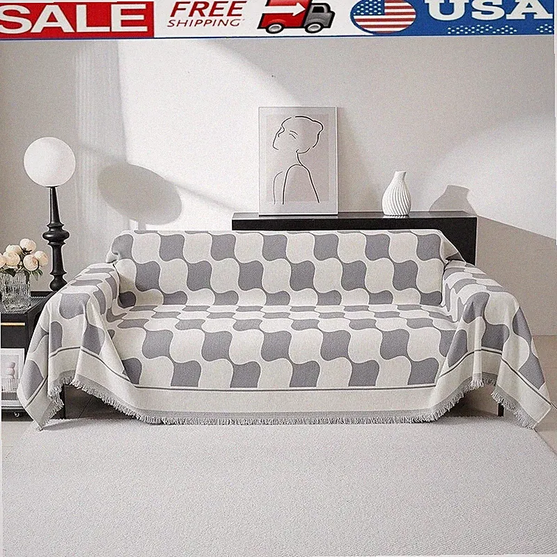 Chenille Sofa Cover Protector Soft Blanket Durable Washable Stylish Tassels New