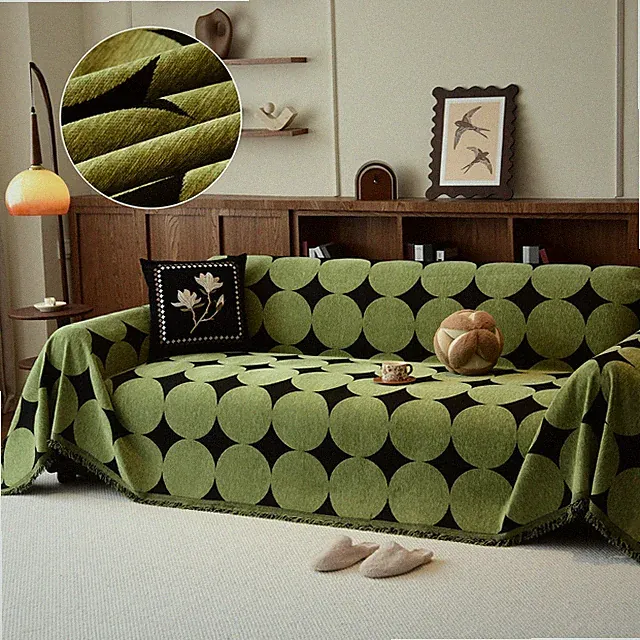 Chenille Sofa Cover Reversible Couch Cover Throw Blanket with Tassel Non-Slip