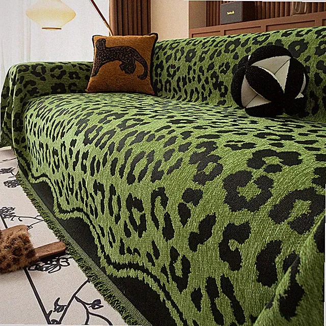 Chenille Sofa Cover Reversible Couch Cover Throw Blanket with Tassel Non-Slip
