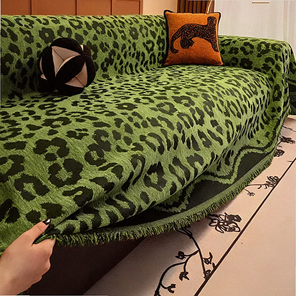 Chenille Sofa Cover Reversible Decorative Tassel Couch Throw Blanket 1-4 Seater