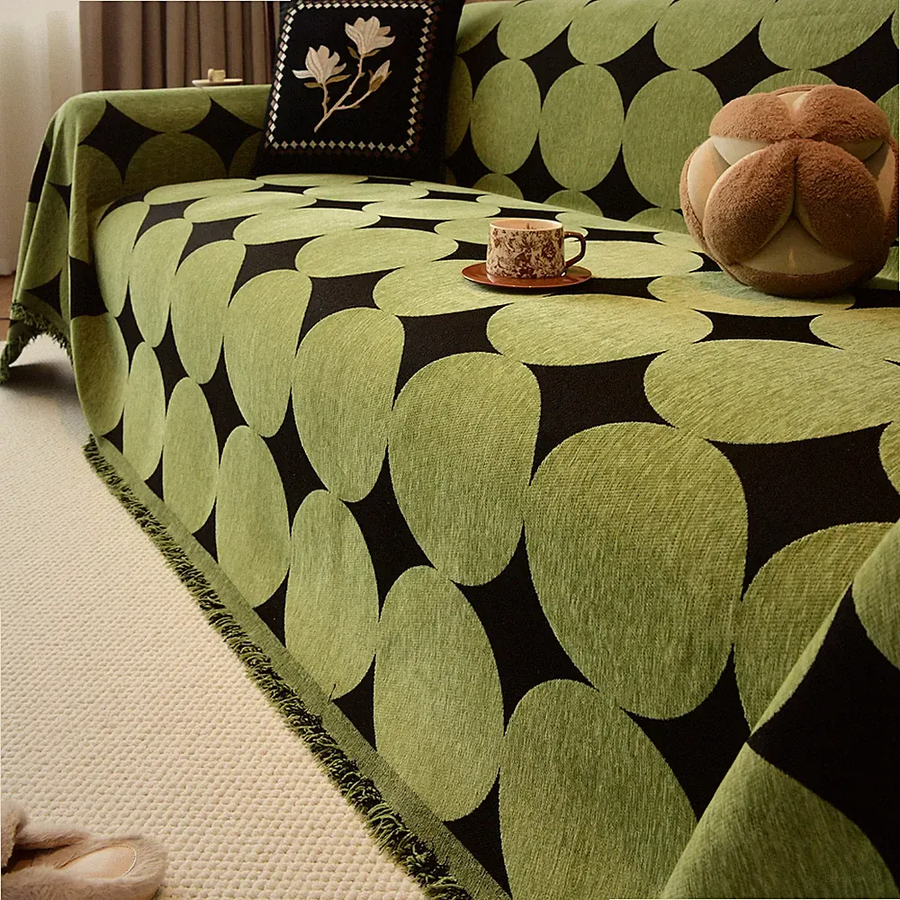 Chenille Sofa Cover Reversible Decorative Tassel Couch Throw Blanket 1-4 Seater