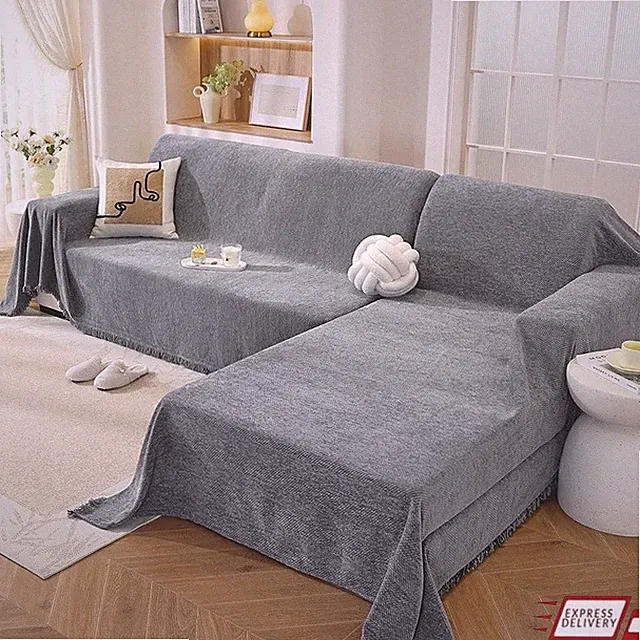 Chenille Sofa Cover Set L Shape Sectional Couch Protector Easy Care Anti Scratch