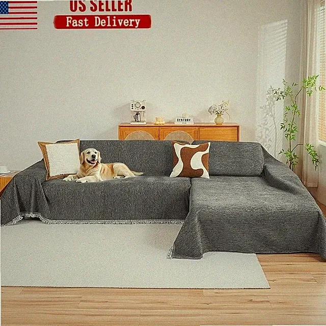 Chenille Sofa Covers Set Soft Durable Furniture Protector Easy Install Washable