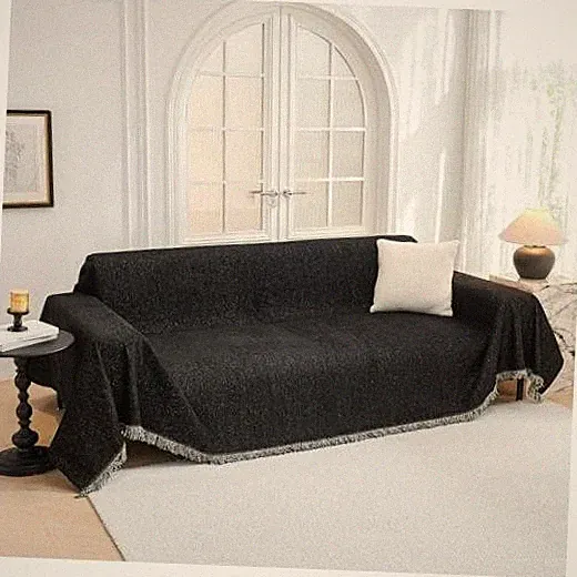 Chenille Sofa Slipcover Couch Covers for Sectional l Shaped 91" x 118" Black