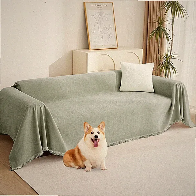 Chenille Sofa Slipcovers Sage Green Sofa Covers W/ Tassel Edge L Shaped
