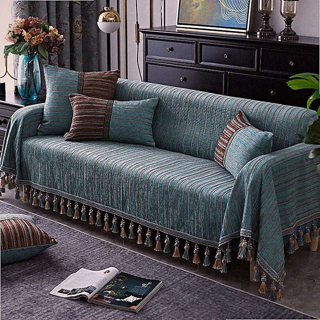 Chenille Stripe Couch Covers 1/2/3/4 Seater Sectional Recliner Sofa Towel Throw