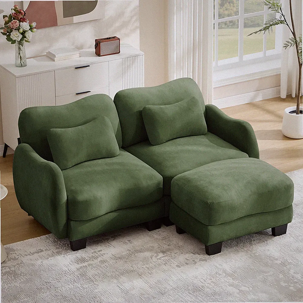 Chenille Supportive L-Shaped Loveseat Sofa w/Delicate Waist Pillow,Ergonomic Cu