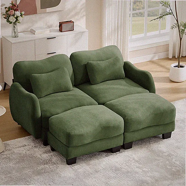 Chenille Supportive Loveseat Sofa with Delicate Waist Pillow and Movable Ottoman