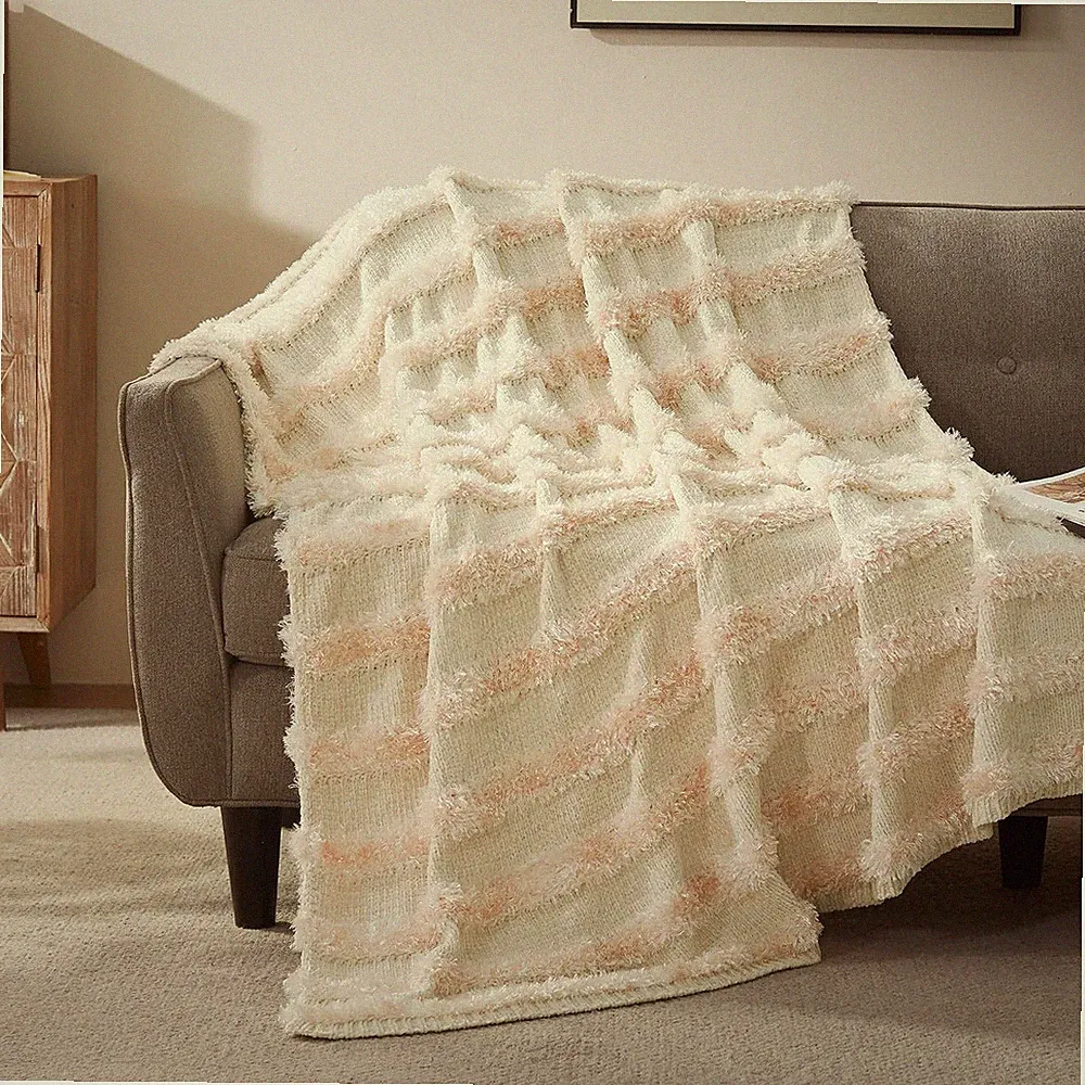 Chenille Throw Blanket for Couch, Soft Farmhouse Blankets for Sofa Chair Bed Hom