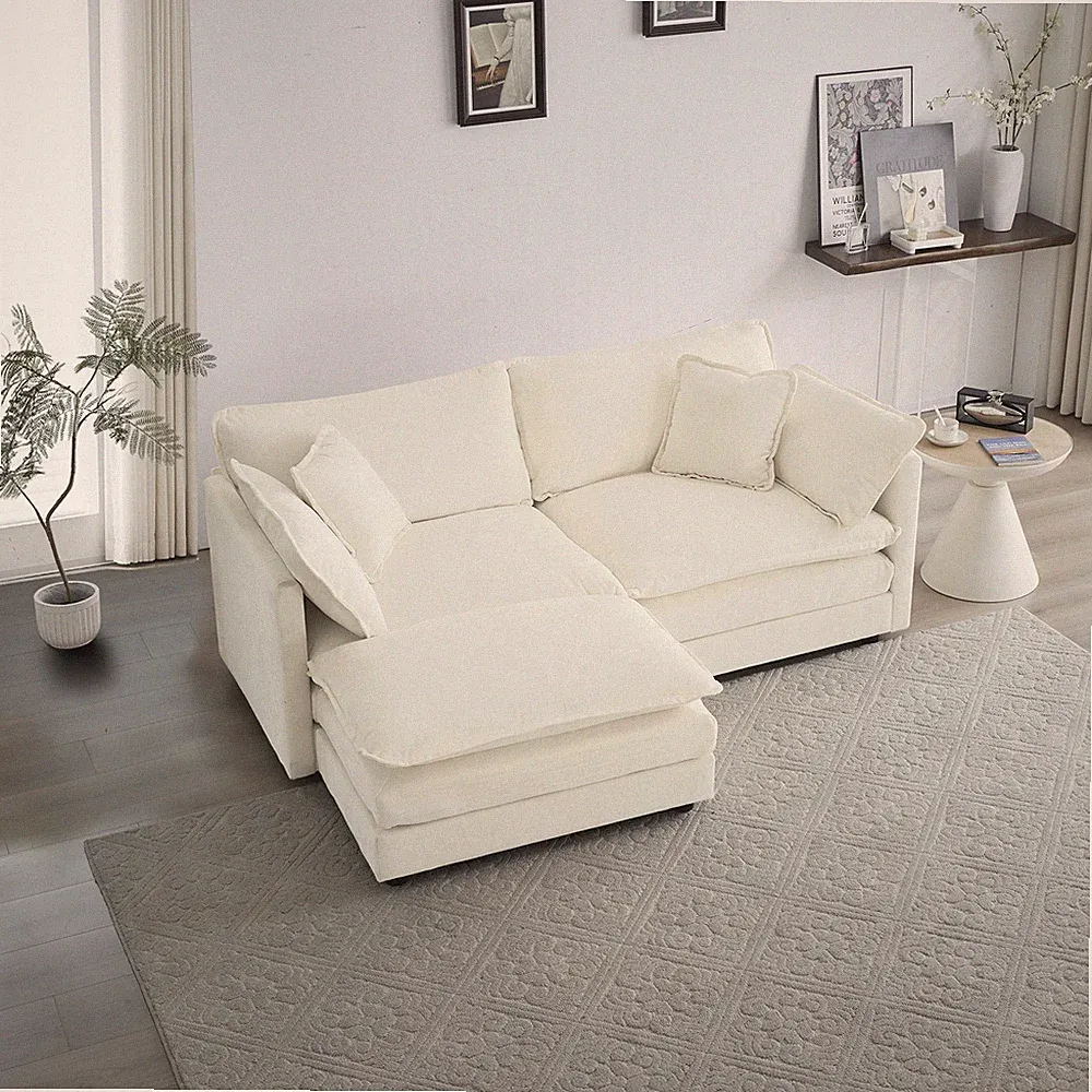 Chenille Two-Seater Sofa with 1 Footrest, 2 Seater L-Shaped Sectional with Ot