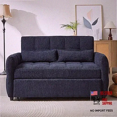 Chenille Upholstered Tufted Loveseat Sofabed, Living Room 3 in 1 Convertible