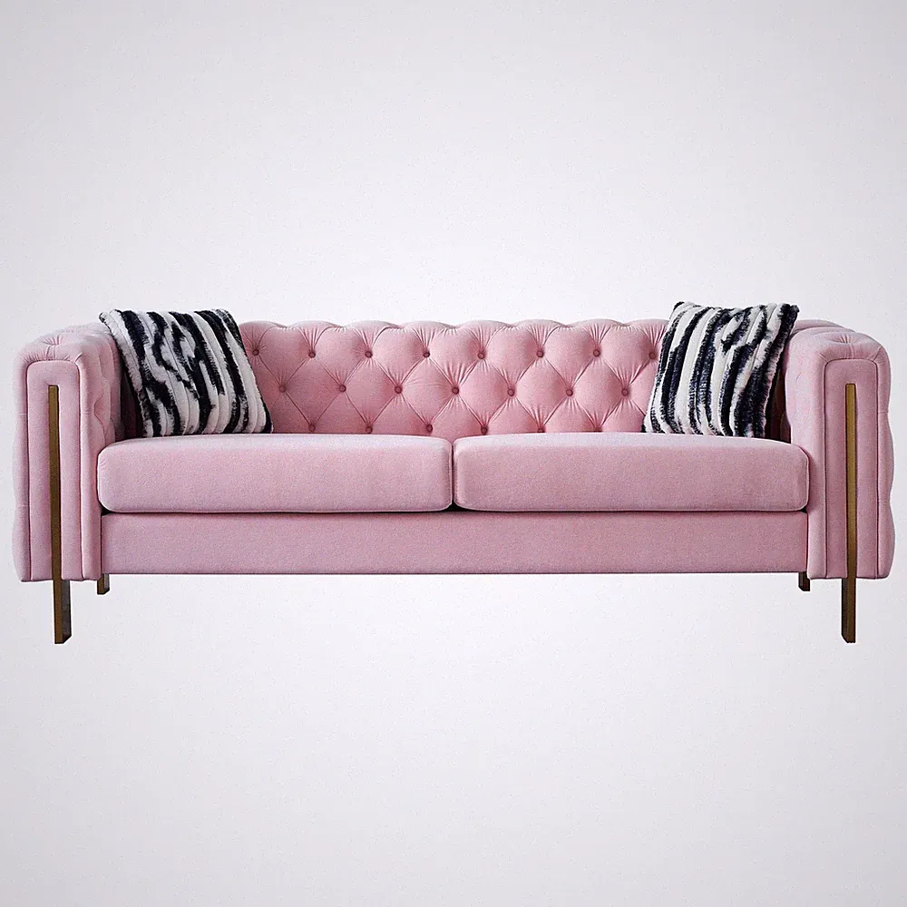Chesterfield 3 Seaters Velvet Sofa Button Tufted Couch With Gold Metal Legs