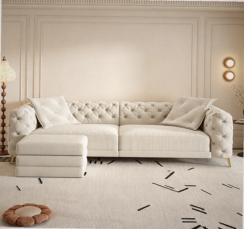 Chesterfield Convertible Pull Out Sofa Bed Button Tufted Velet Couch w/ Ottoman