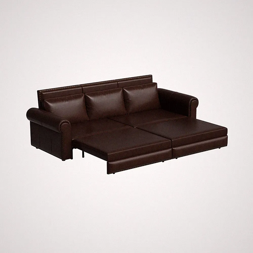 Chesterfield Faux Leather Pull Out Sofa Bed Convertible Sleeper Couch Rolled Arm