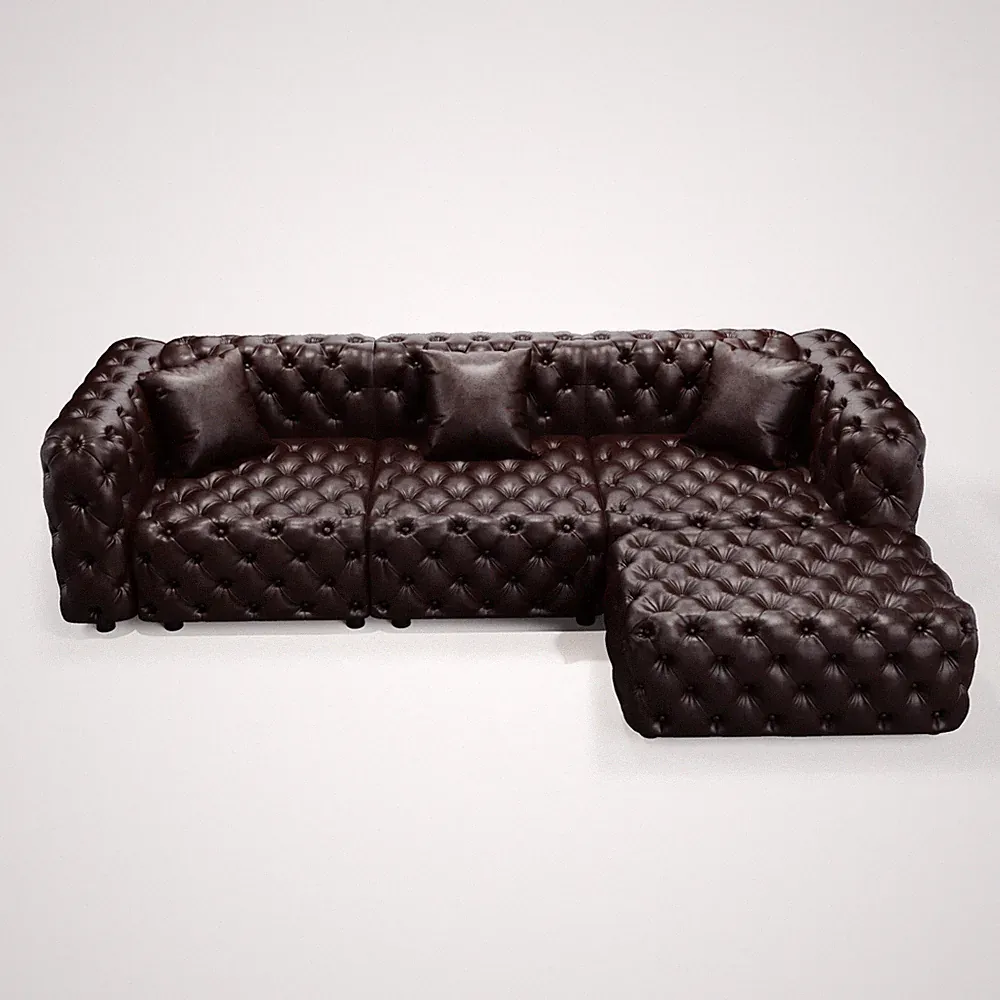 Chesterfield Faux Leather Sectional Sofa Handcrafted Button Tufted Modular Couch