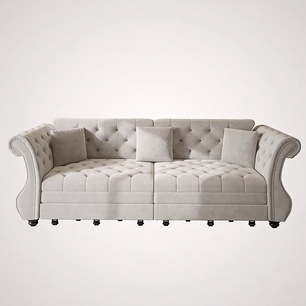 Chesterfield Pull Out Convertible Sofa Bed Velvet Couch Fr Living Room Apartment