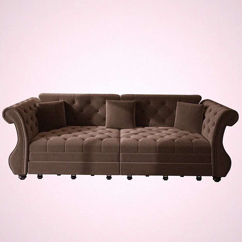 Chesterfield Pull Out Convertible Sofa Bed Velvet Couch Fr Living Room Apartment