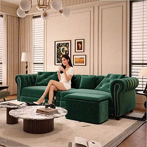 Chesterfield Sofa, 89 " W 3-in-1 Pull-Out Sofa Bed, Convertible Sleeper Sofa B
