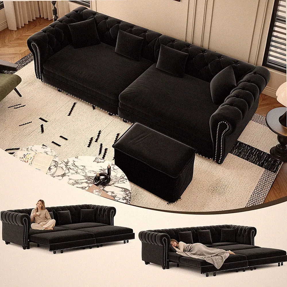 Chesterfield Sofa,89 " W 3-in-1 Pull-Out Sofa Bed, Convertible Sleeper Sofa Be