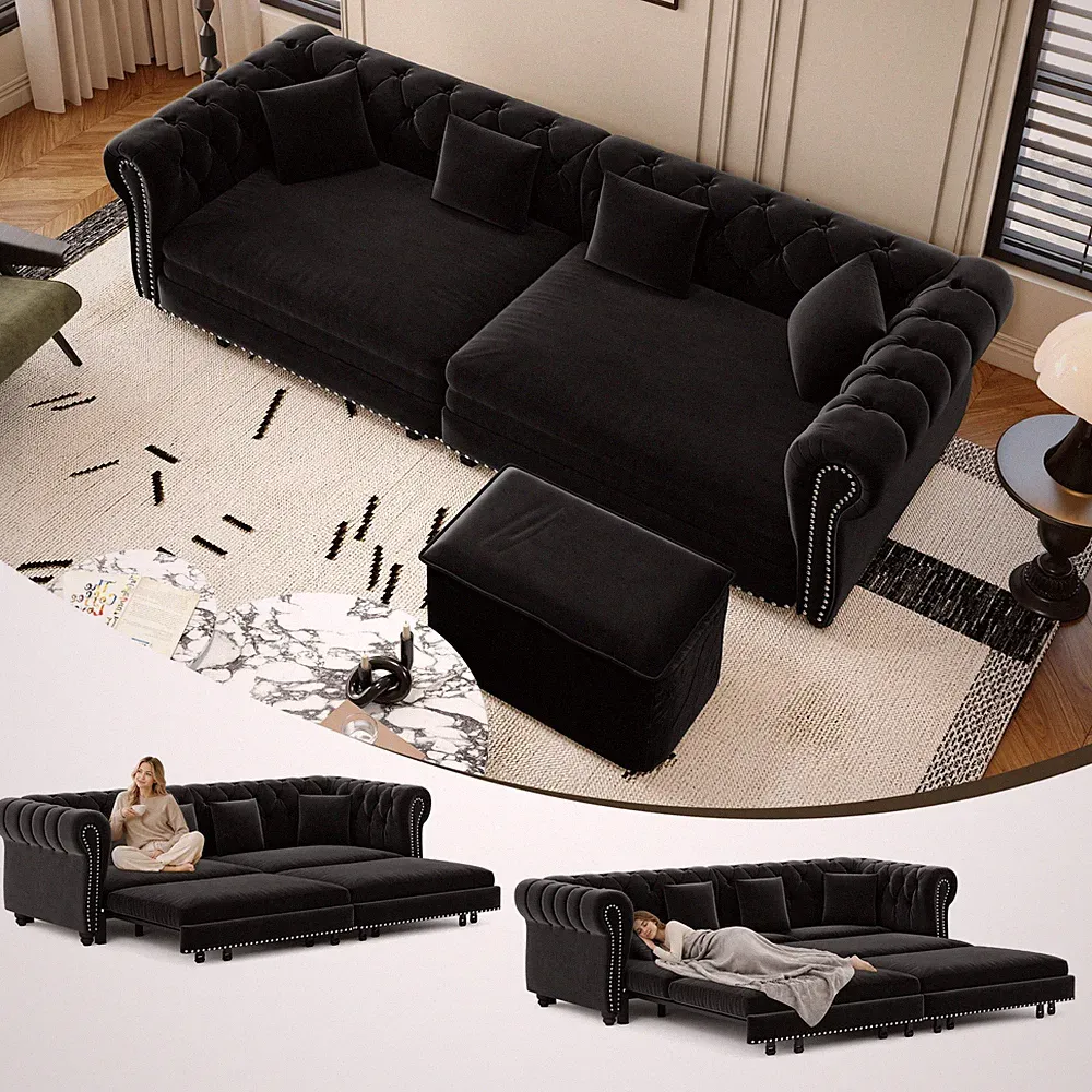 Chesterfield Sofa,89 " W 3-in-1 Pull-Out Sofa Bed,Convertible Sleeper Sofa Bed