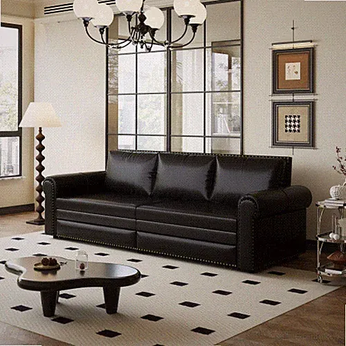 Chesterfield Sofa,93.7" King Pull Out Sofa Bed,3-in-1 Faux Leather Convertible
