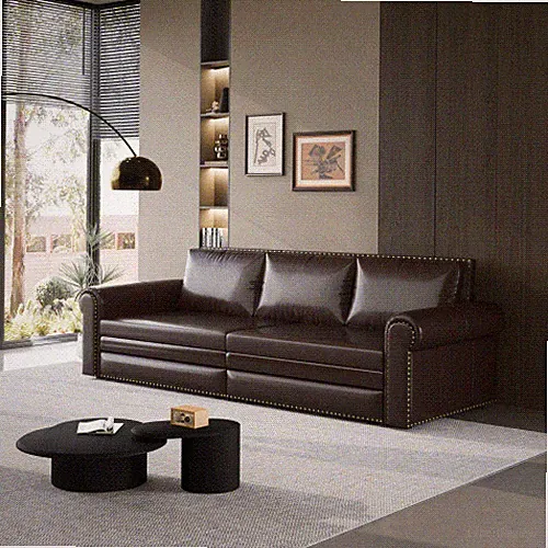 Chesterfield Sofa,93.7" King Pull Out Sofa Bed,3-in-1 Faux Leather Sofa