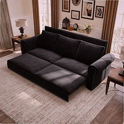 Chesterfield Sofa,93.7" King Pull Out Sofa Bed,3-in-1 Velvet Convertible Sleeper