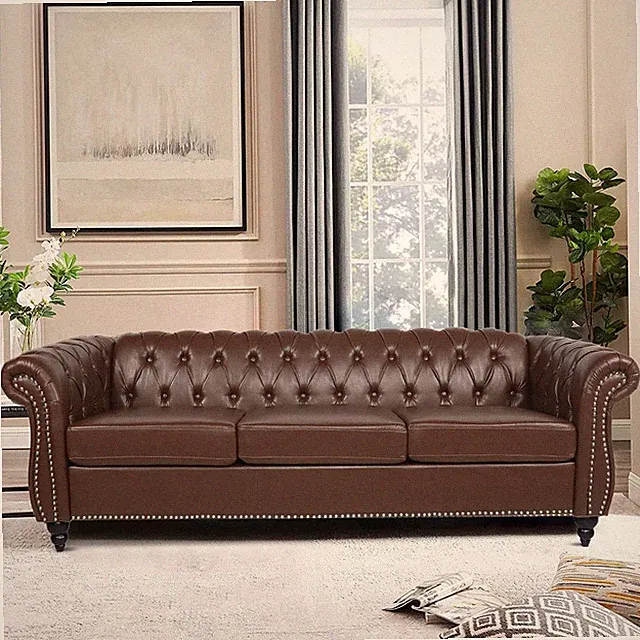 Chesterfield Sofa, Classic Tufted Upholstered Leather Couch, Modern 3 Seater Cou