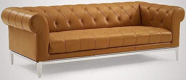 Chesterfield Sofa Genuine Top Grain Soft Gray or Tan Leather Diamond Tufted