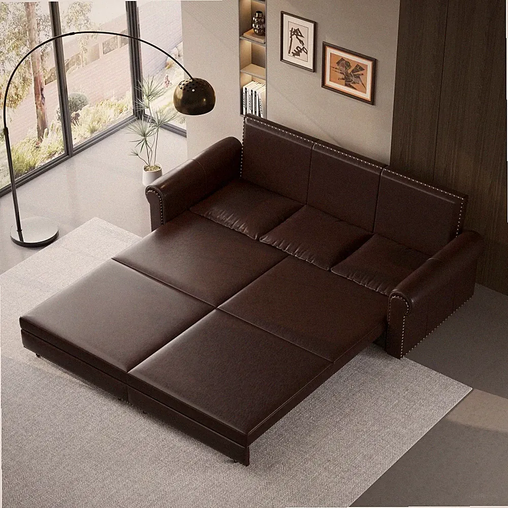 Chesterfield Sofa,Sofa Bed, 3-in-1 Faux Leather Convertible Sleeper Sofa