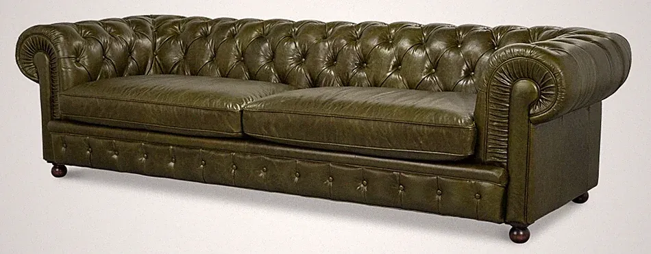 Chesterfield Traditional Britian Green Leather Large Sofa-103'' x 29''H