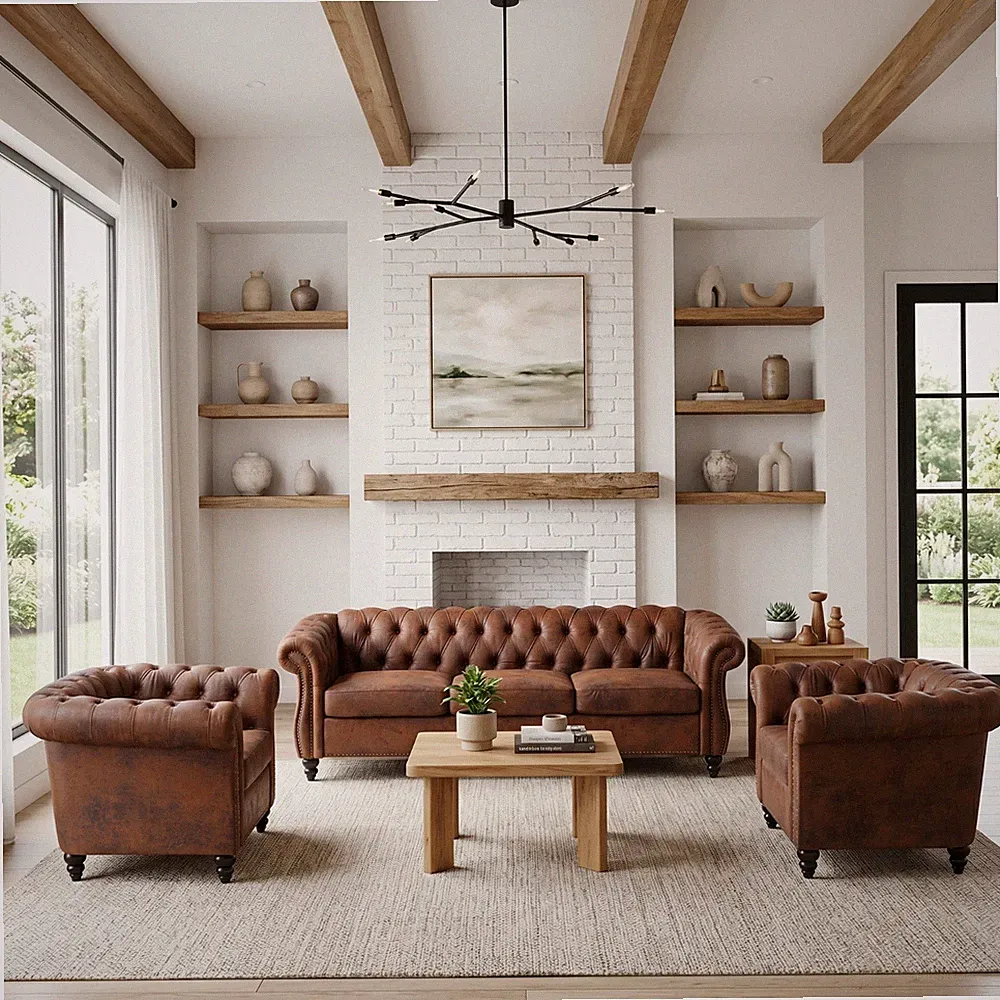 Chesterfield Upholstered Sofa Button Tufted Couch With Nailhead Trim Rolled Arm