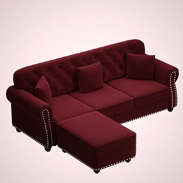 Chesterfield Velvet Sofa Button Tufted Couch w/ Nailhead Trim Rolled Arm Pillows