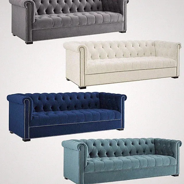 Chesterfield Velvet Sofa Button Tufted Nail Head – Gray, Ivory, Blue, Sea Blue