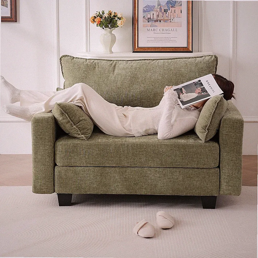 Chic 53'' Green Modular Loveseat Sofa with Storage & Comfy Chenille Pillows