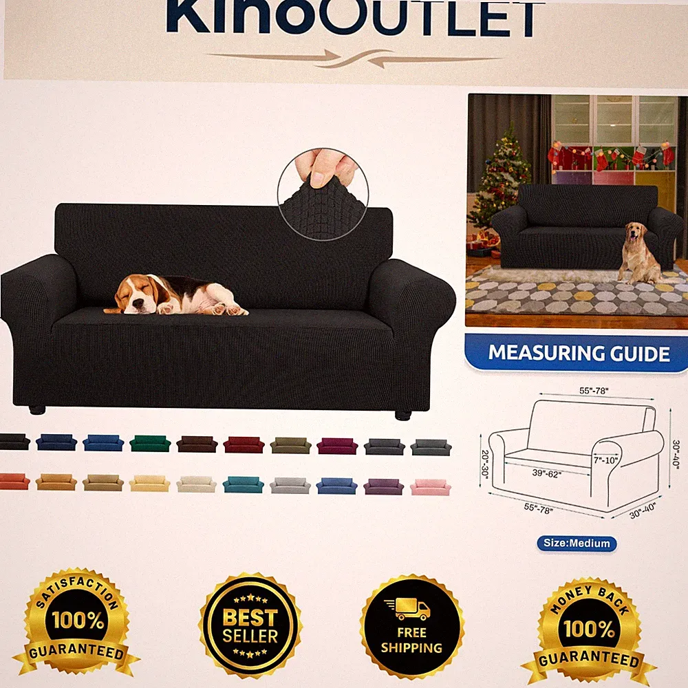 Chic Black Elastic Loveseat Sofa Cover - Machine Washable for Easy Cleaning