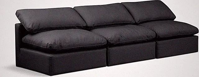 Chic Black Modular Sofa in Soft Vegan Leather with Plush Fiber Cushions