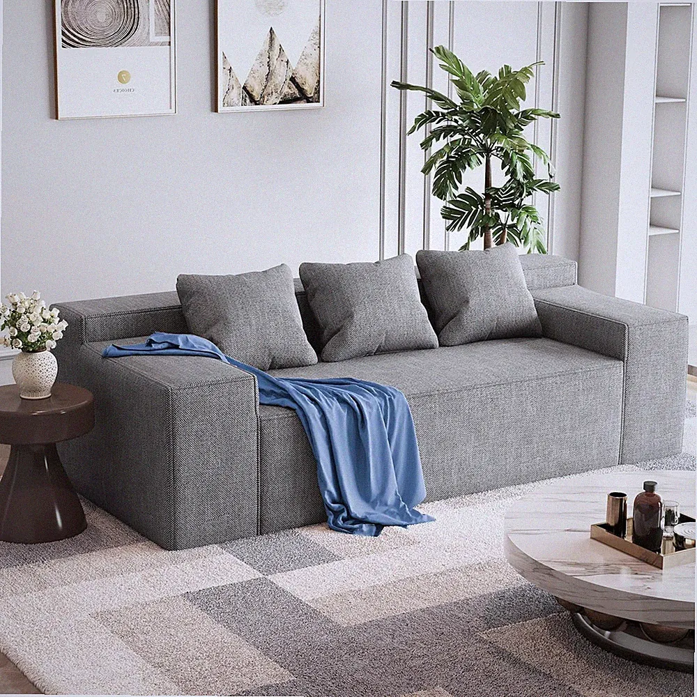 Chic Gray 3-Seater Modular Corduroy Sofa for Compact Living Spaces